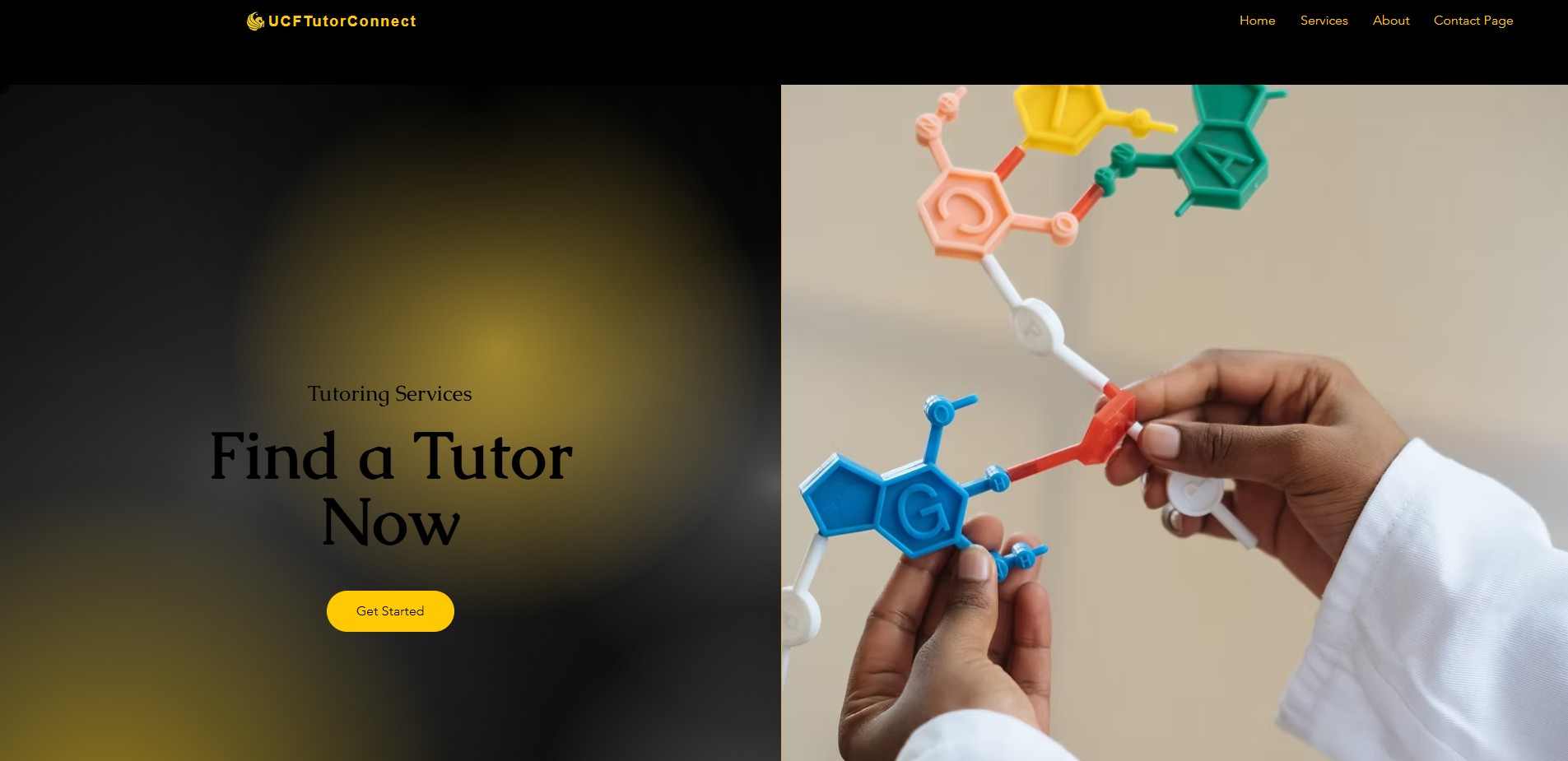 Screenshot of the UCFTutorConnect landing page and dashboard UI.